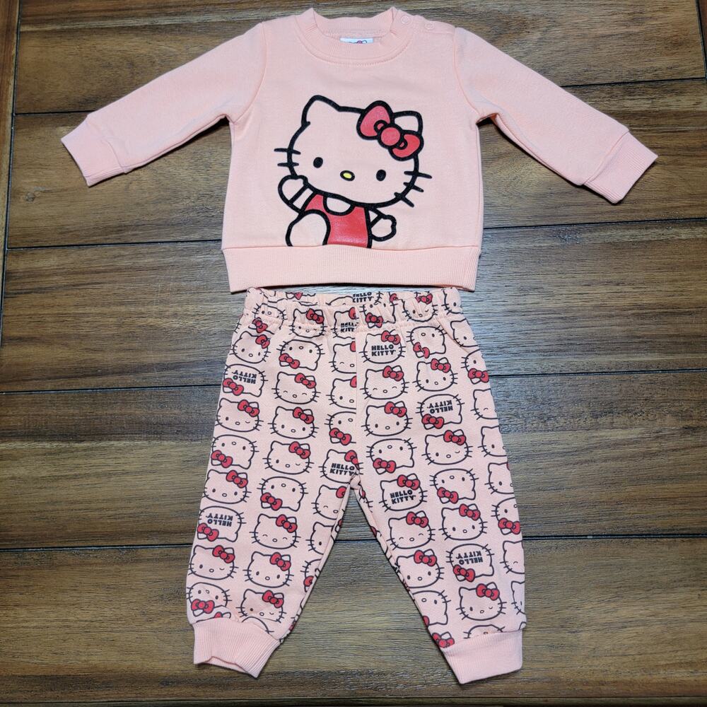 2 Pc. Hello Kitty Infants Peach LS Sweat Suit - Size 9M